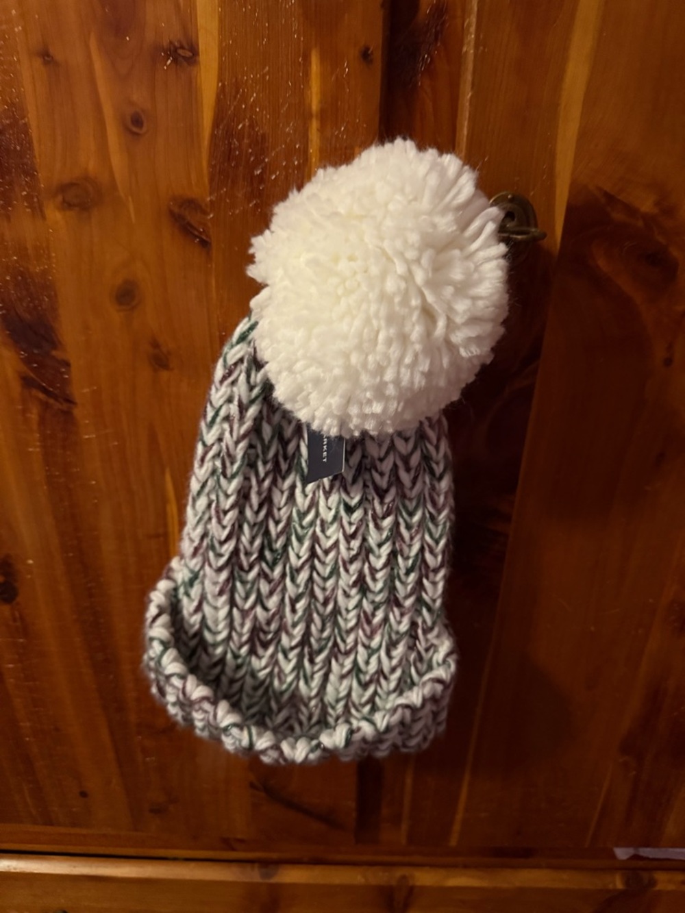 Melrose and Market Kids Pom Beanie - White Pom, Green & Gray Knit